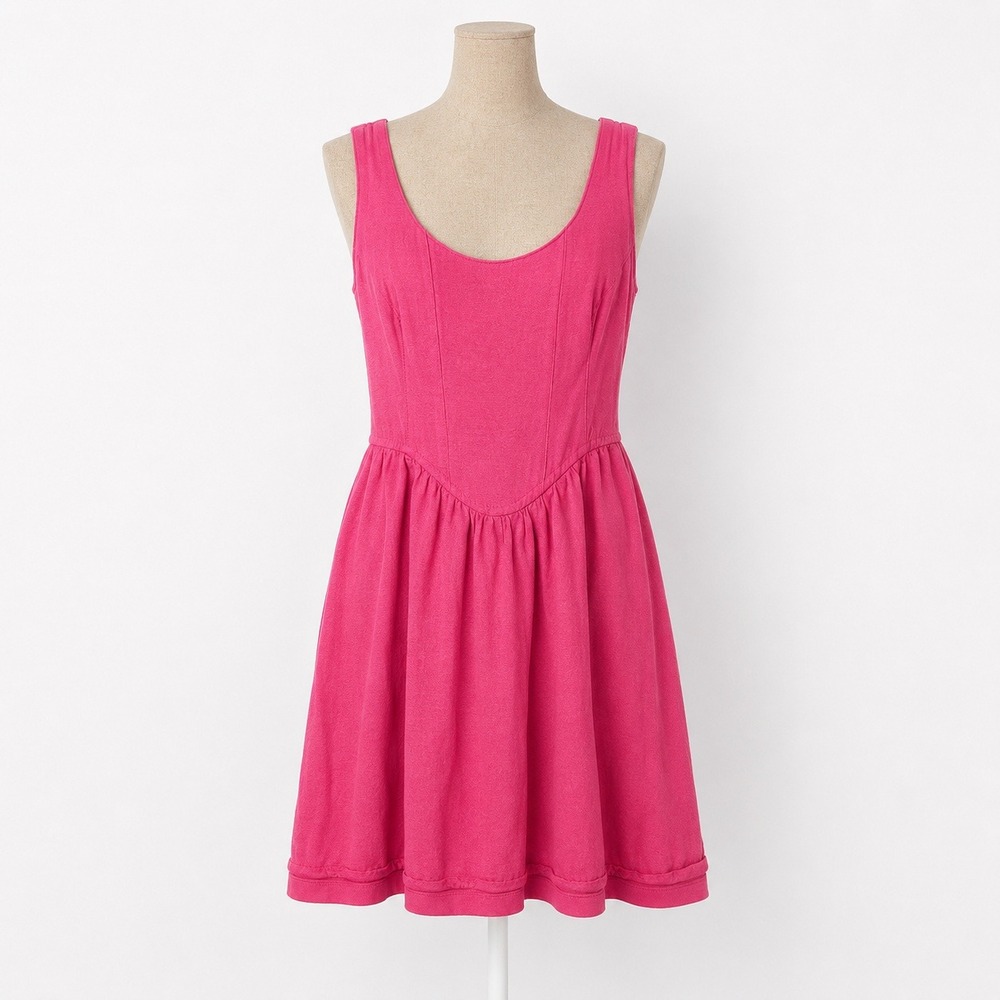 Linen Basque Waist Smocked Dress Size S Hot Pink Preppy Resort Barbiecore Ballet